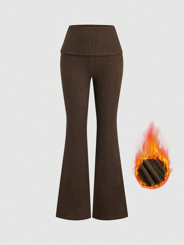 Sweetra Women's Casual Knit Flare Pants, Coffee Color, Autumn/Winter,Brown Pants, Fall Women Clothes