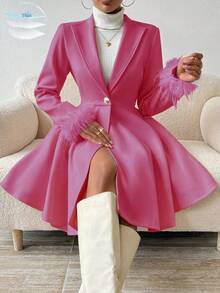 RosyDaze 优雅长袖大衣，秋冬 - 玫紅色 - 查看 1