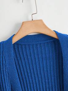 EMERY ROSE Plus Size Casual Solid Color Double Pocket Cardigan, Autumn/Winter