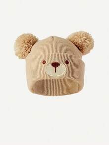 Cozy Pixies 2 件装可爱熊表情婴儿帽，针织加厚保暖防风帽，适合户外使用