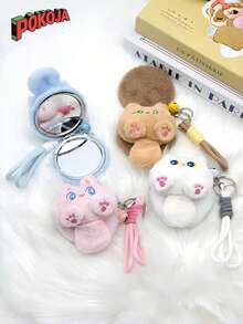 1 pezzo Specchio da trucco in flanella, ciondolo carino a forma di gatto di peluche, decorazione morbida e carina a forma di bambola per zaino da ragazza, regalo per studenti