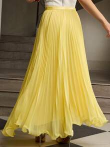 ZEYLAH Women's Elegant Pleated Flowy A-Line Skirt - Yellow - View 3