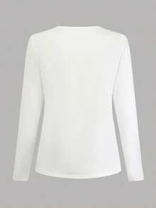 EMERY ROSE Heart Pattern Long Sleeve T-Shirt, Women's Casual Top Suitable For Spring And Autumn, Love Gift - White - View 2