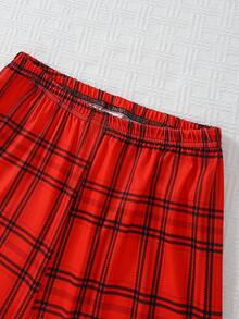 2pcs Boys Casual Sleepwear Set: Black Long Sleeve Top With SLEEP Print, Paired With Loose Red Plaid Pants, Soft Knit Fabric, Comfortable Loungewear Fall Winter - Multicolor - View 4