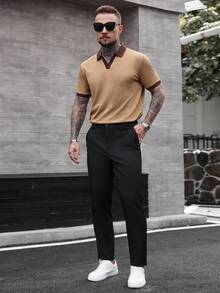 Manfinity CasualCool 男士翻领 Polo 衫，华夫格针织面料，休闲百搭，适合日常穿着、朋友聚会和周末休闲，INS 热销百搭单品 - 卡其色 - 查看 5