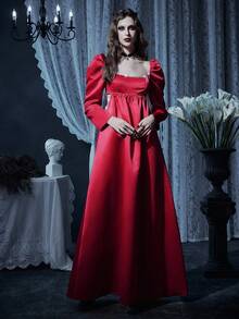 SHEIN Unity Đầm hở vai tay dài hở vai màu đỏ hở vai cho nữ - Đỏ - Xem 1