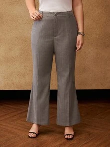 MOTF PREMIUM PLUS SIZE STRIPED PRINT SLANT POCKET FLARE SUIT PANTS - Grey - View 5