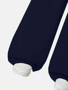 SHEIN Sparklyn Drawstring Hem Wide Leg Straight Casual Teen Girls Sweatpants Fall Winter - Navy Blue - View 3