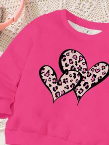 SHEIN Happikins Young Girl Leopard Heart Pattern Casual Crew Neck Long Sleeve Sweatshirt And Leggings 2 Pieces Set, Suitable For Autumn/Winter Fall - Multicolor - View 4