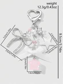 ROMWE Kawaii 1 件 Ins 风格可爱女孩优雅优质银链仿珍珠粉色丝带亚克力蝴蝶结星星钥匙扣，适合女士和女孩，日常穿着和节日礼物情人节 - 銀色-63 - 查看 8