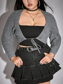 ROMWE Plus Size Casual Versatile Slimming Cropped Knit Cardigan, Autumn/Winter - Grey - View 4