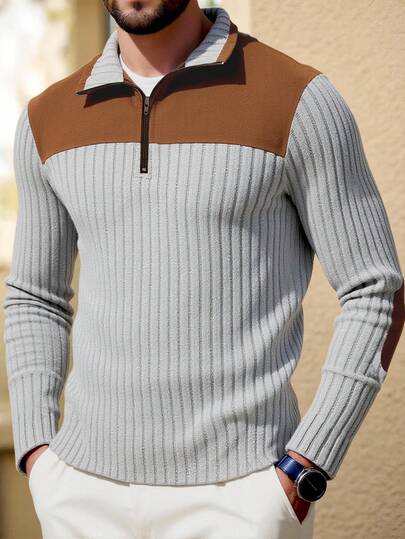 Manfinity Dauomo 男士休闲撞色拉链 Polo 衫，秋季