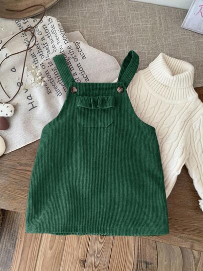 SHEIN LMoss Kids LMoss 女婴可爱粉色灯芯绒连体衣，适合秋冬季