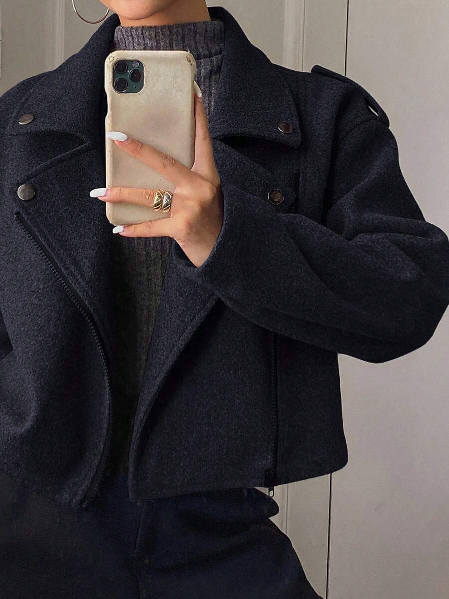 Livesso 女士宽松休闲夹克外套，秋季新款 - 藏蓝色 - 查看 1