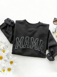 EMERY ROSE Women Regular Fit Crew Neck Long Sleeve Sweatshirt With "MAMA" Slogan, Spring/Autumn Fall Cloth For Women Winter - Black - View 3