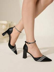 CUCCOO CHICEST Giày cao gót mũi nhọn đính đá Rhinestone, quai ngang mắt cá chân, đế dày, kiểu dáng sang trọng, cao cấp, màu đen cổ điển, thích hợp cho tiệc tùng, những dịp trang trọng, dạ hội - màu đen - Xem 4