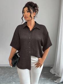 Elenzga Große Größen Damen einfarbige rückenfrei Ringverbundene Dolman Ärmel lose Mode Bluse