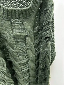 Franclia Novo Suéter Vintage Folgado e Aconchegante de Tricô Trançado Verde Escuro para Mulheres, Outono/Inverno