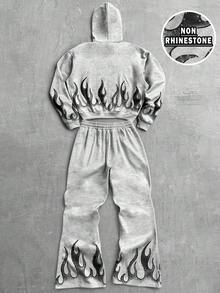 PAVTROS 男士火焰印花连帽衫和运动裤套装，秋冬服装 - 彩色 - 查看 2