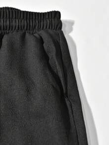 Manfinity Homme 男士纯色缺口领短袖衬衫和口袋短裤套装 - 黑色 - 查看 4