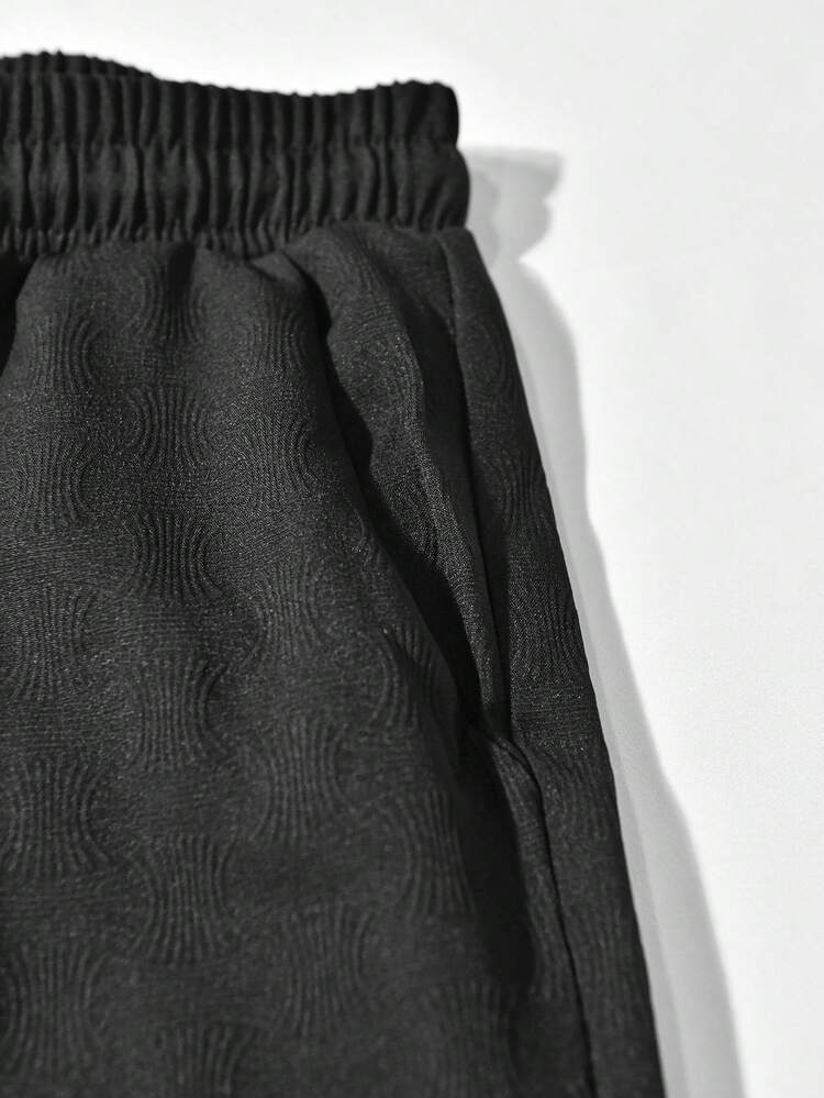 Manfinity Homme 男士纯色缺口领短袖衬衫和口袋短裤套装 - 黑色 - 查看 4