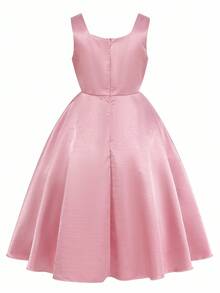 Tween Girls' Elegant Luxurious Pink Spaghetti Strap Off Shoulder Midi Dress, Suitable For Evening Party, Banquet, Holiday, Wedding, Flower Girl, Graduation, Christmas, Halloween, And Other Occasions - Pink - View 2
