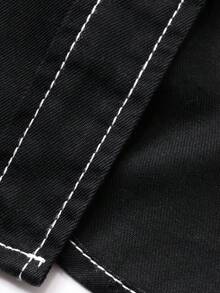 DAZY 浅色水洗牛仔衬衫，有领有口袋，宽松长袖，春夏秋 - 黑色 - 查看 8