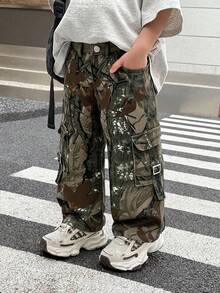 SHEIN Young Boys Y2k Urban Street Cool Style Fashion Cotton Denim Tree Branch Print Pocket Loose Fit Baggy Jeans,For Boys Fall/Winter Dailywear Costume,Boys Streetwear Outfits,Boys Halloween And Christmas Outfits,Winter Jeans,Boys Jeans - Multicolor - View 6