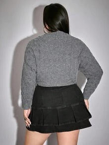 ROMWE Plus Size Casual Versatile Slimming Cropped Knit Cardigan, Autumn/Winter - Grey - View 3