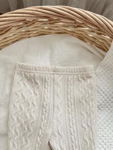 SHEIN Baby Girl Apricot Ruffled Hem Long Sleeve Top And Elastic Waist Flare Pants 2 Pieces Outfit, Autumn/Winter - White - View 9