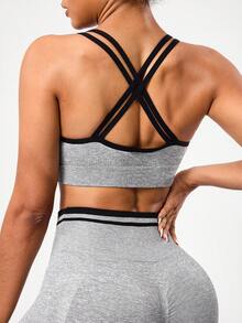 Seamluxe SHEIN Sport Seamless Yoga Sports Bra With Criss-Cross Straps Yoga Bra Top Grey Sports Bra Grey Workout Set Criss Cross Sports Bra Yoga Set Bra Top