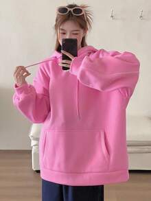 DAZY Thermal Lined Loose Fit Letter Graphic Hoodie For Women , Women Hoodie Sweatshirt Fall,Winter - Pink - View 5