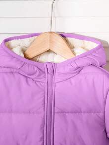 Emery Rose Kids Emery Rose Kids Abrigo acolchado con capucha y cremallera casual liso para niña joven - Morado - Ver 6