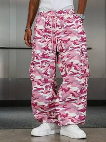 Manfinity EMRG Men's Casual Camouflage Print Cargo Pants, For Fall - Pink - View 6