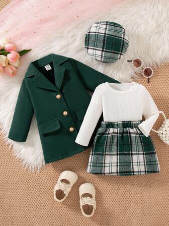 Souflis Souflis 2025 Ny Baby Flickor 3 Delat Set Höst/Vinter, Elegant Skoluniform Prinsessklänning