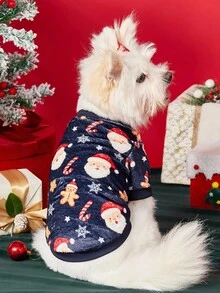 PETSIN 1 宠物圣诞猫狗通用蓝色圣诞老人雪花姜饼人图案印花毛绒玩具，温暖舒适，适合狗狗圣诞节 - 彩色 - 查看 2