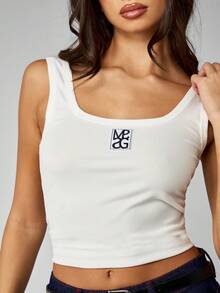 MISSGUIDED 罗纹背心，无袖短款，带徽标贴片，夏季必备分层单品 - 白色 - 查看 6