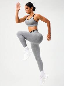 Seamluxe SHEIN Sport Seamless Yoga Sports Bra With Criss-Cross Straps Yoga Bra Top Grey Sports Bra Grey Workout Set Criss Cross Sports Bra Yoga Set Bra Top