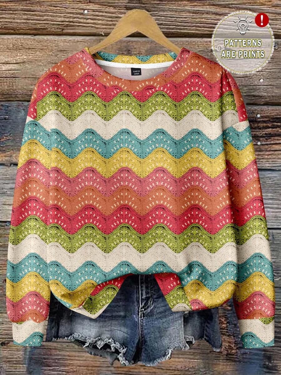 EMERY ROSE Music Festival Back To School Colorblock Floral Print Textured Plus Size Hoodie For Women, Fall/Winter Fall