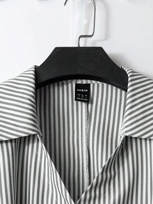 Chiquease 優雅短袖襯衫、條紋襯衫、收腰泡泡袖洋裝，適合女性襯衫洋裝、條紋襯衫洋裝、寬鬆襯衫洋裝 - 黑色 - 查看 5