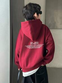 DAZY Tween Boys' Casual Loose Fit Letter Print Fleece Sweatshirt, Street Style For Autumn,Winter Hoodie