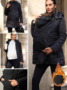 MaterniWear 三合一孕妇毛绒装饰袋鼠连帽加厚长袖外套、夹克和外衣