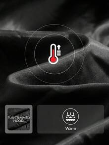 Anewsta 女士优雅简约长款冬季大衣，可拆卸毛领，收腰，A 字下摆，黑色夹棉大衣 - 黑色 - 查看 9