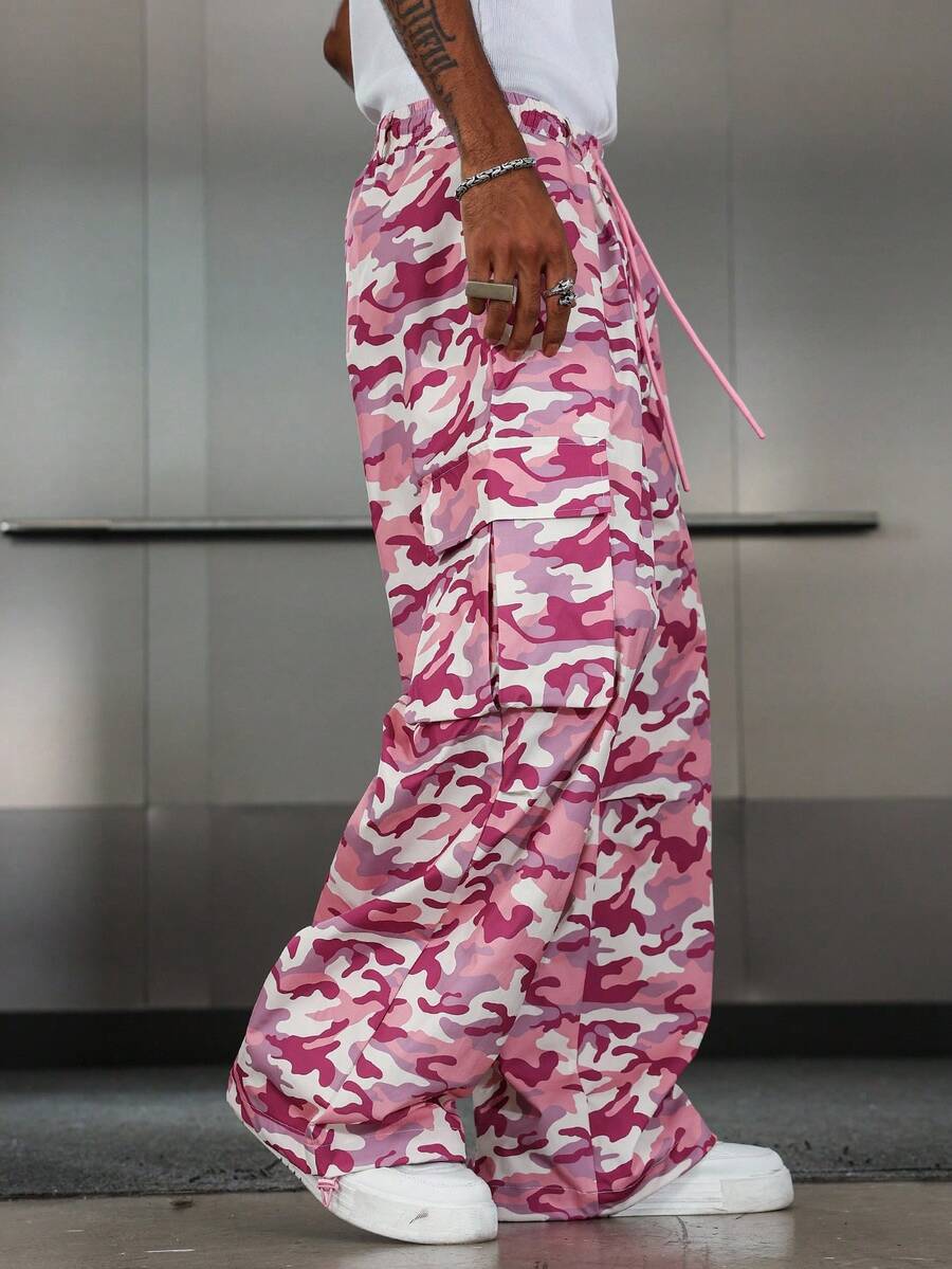 Manfinity EMRG Men's Casual Camouflage Print Cargo Pants, For Fall - Pink - View 1