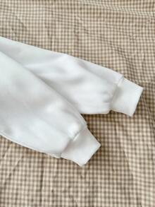 Áo nỉ lót nhiệt dáng rộng vai chéo cho bé gái mùa thu/đông, màu trắng trơn in hoa, trở lại trường - trắng - Xem 8
