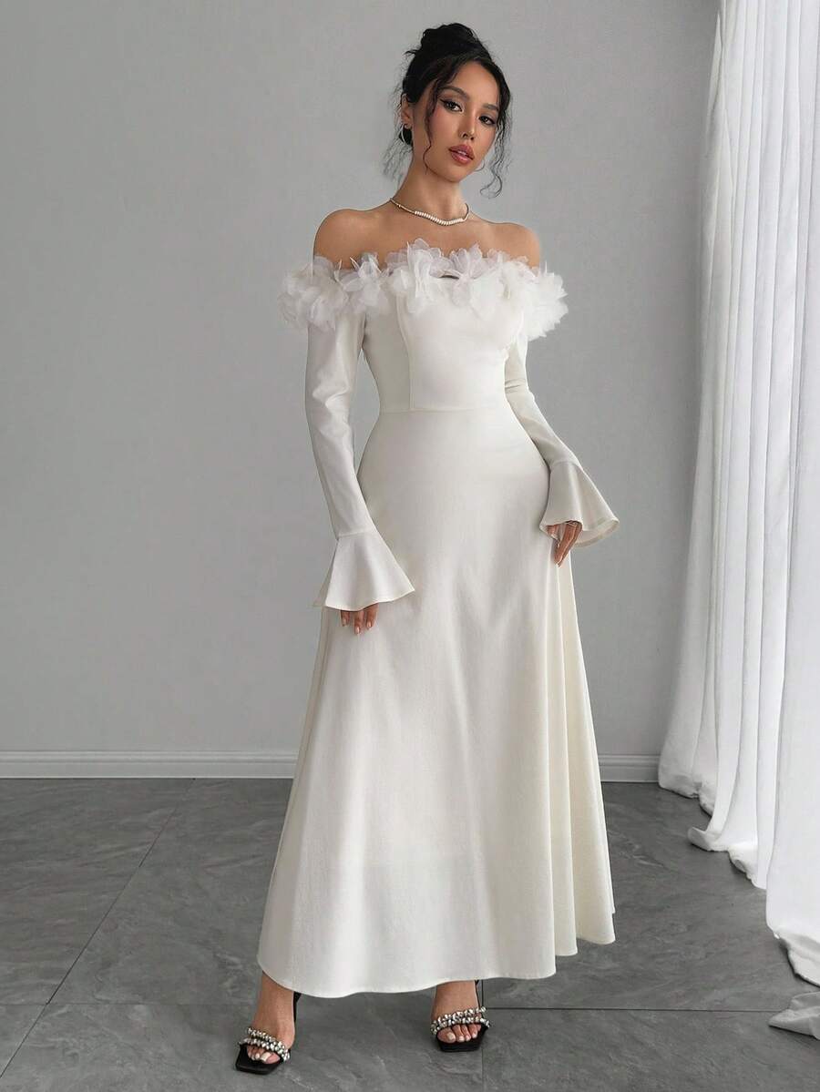 DAZY New Elegant Fitted Off-Shoulder Floral Evening Dress For Women, Autumn/Winter Prom Dress