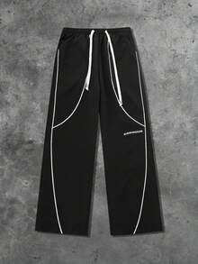 Men's Casual American English Graphic Print Woven Pants, Spring/Autumn - Black - View 3
