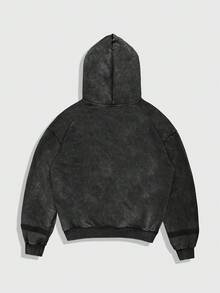 ROMWE MEN Street Life Áo nỉ có mũ trùm đầu, dây rút, khóa kéo, tay dài, mùa thu dành cho nam - màu đen - Xem 2