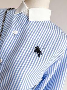 Japanese Sweet Preppy Style Button Up Shirt For Girl, Spring/Autumn Unique Design Blue Striped Long Sleeve Blouse Layering Outerwear Fall Winter