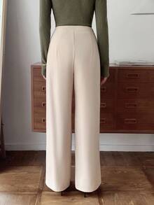 Elyressa 女式休闲双排扣装饰宽松裤 - 杏色 - 查看 2